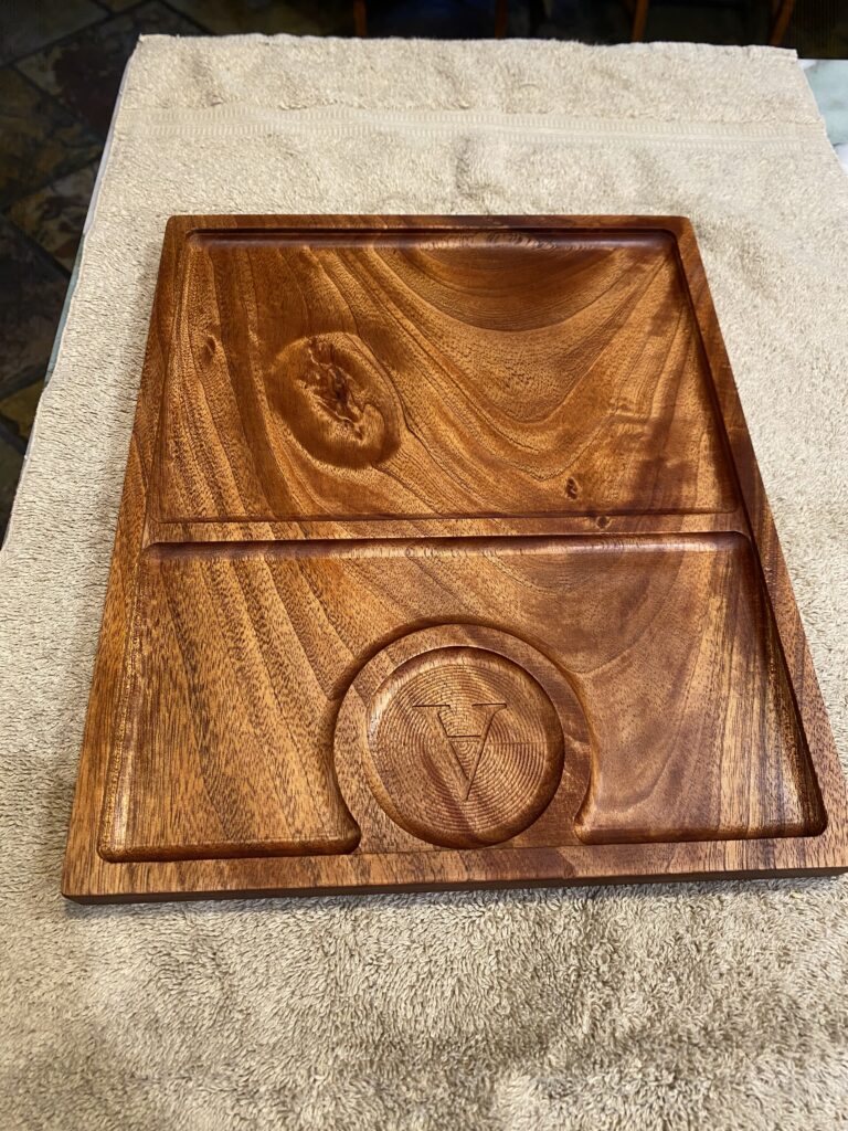 rolling tray carved into african mahogany